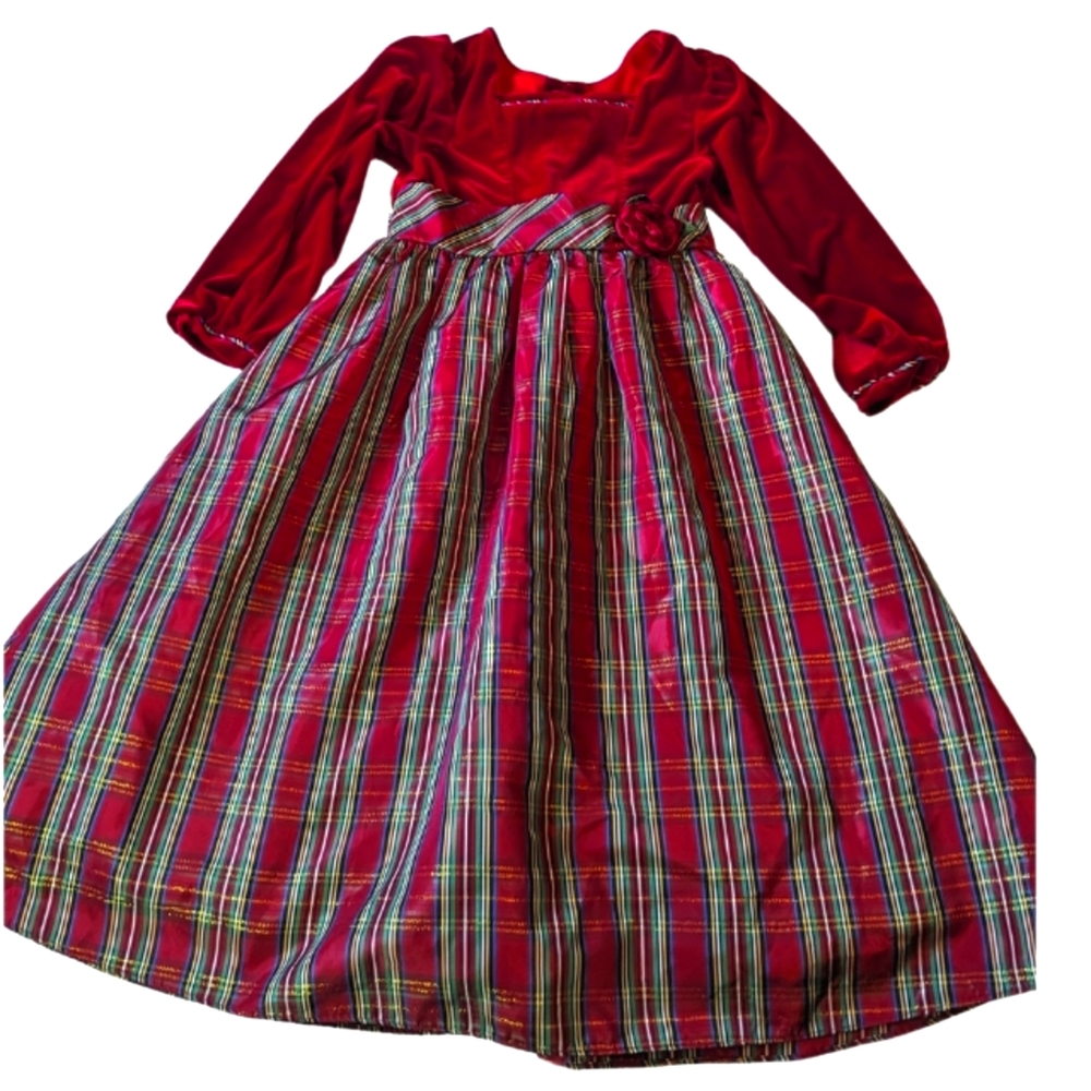 Jona Michelle sz8 velveteen & plaid long formal dress VGUC